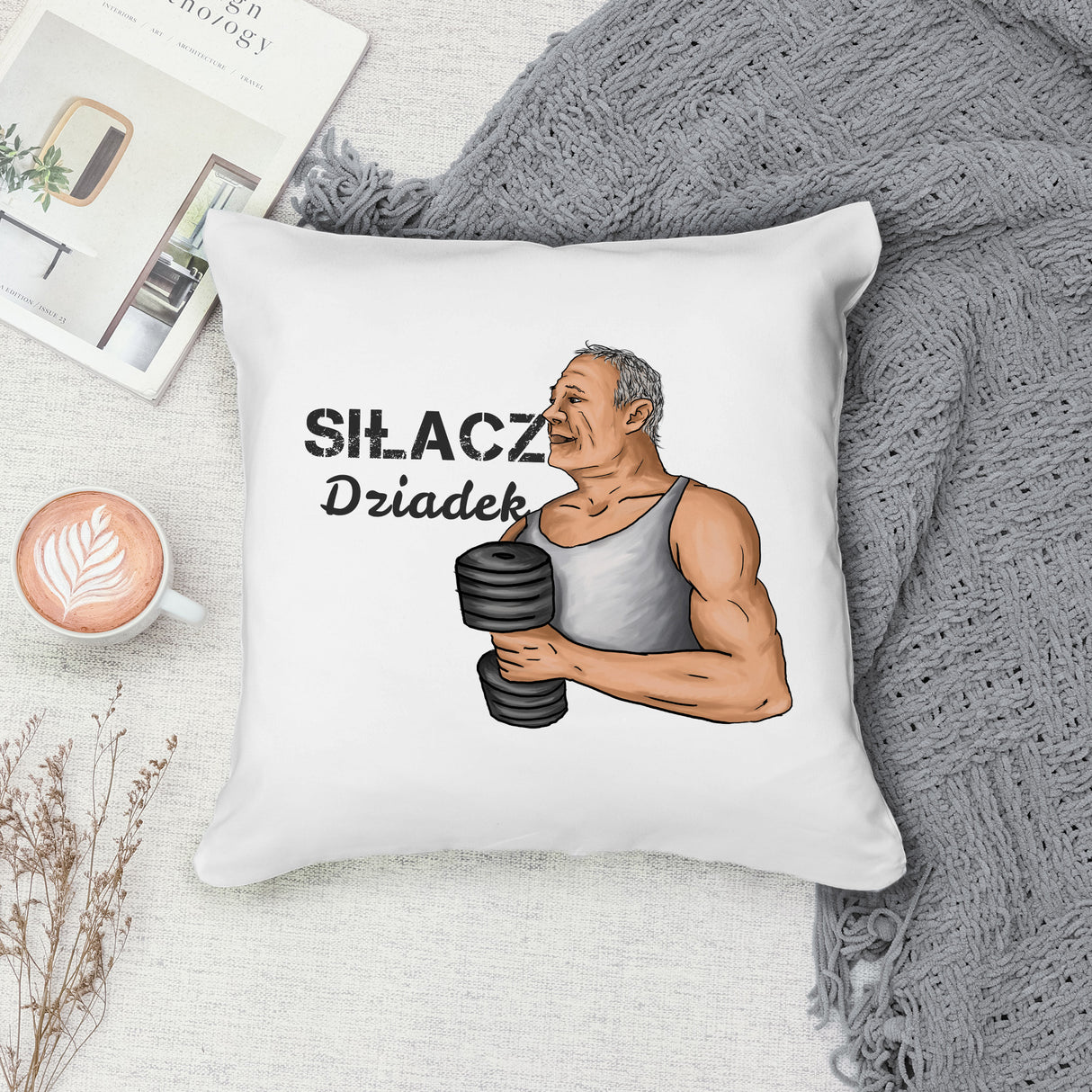 Poduszka na Dzień Dziadka - Siłacz dziadek Prezent na Dzień Dziadka