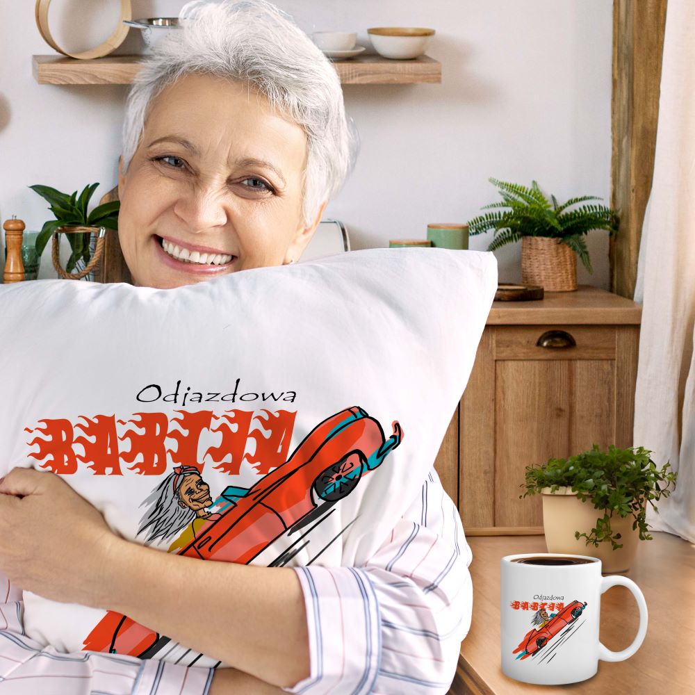 Zestaw Poduszka Kubek - Odjazdowa Babcia Prezent na Dzień Babci