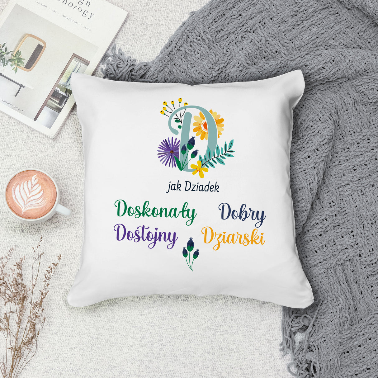 Poduszka na Dzień Dziadka - D jak Dziadek Prezent na Dzień Dziadka