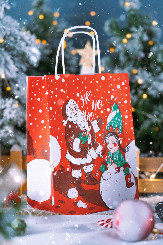 Torba papierowa świąteczna 180x80x220mm Czerwona Mikołaj Elf