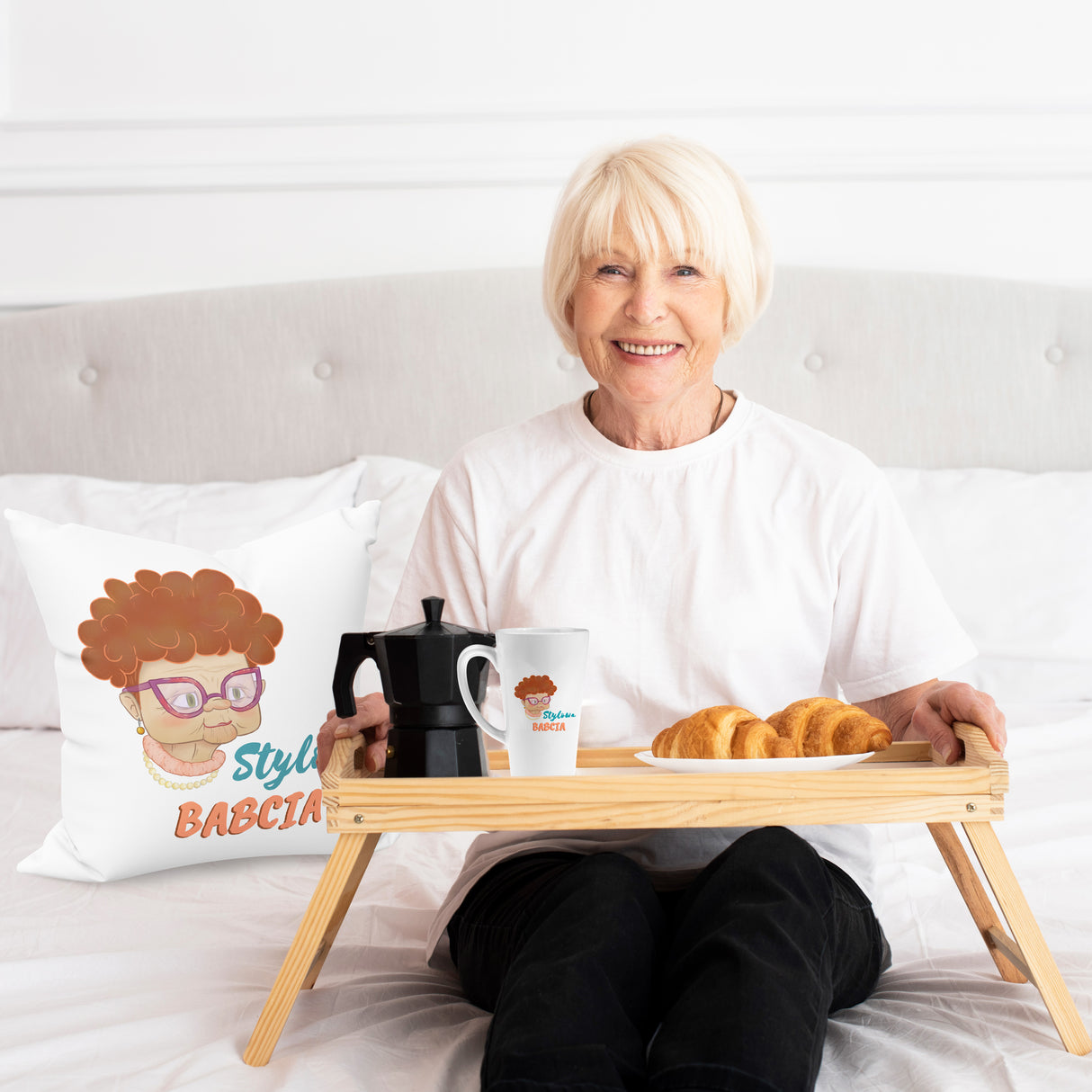 Zestaw Fartuch,Kubek,Poduszka Stylowa Babcia Prezent na Dzień Babci