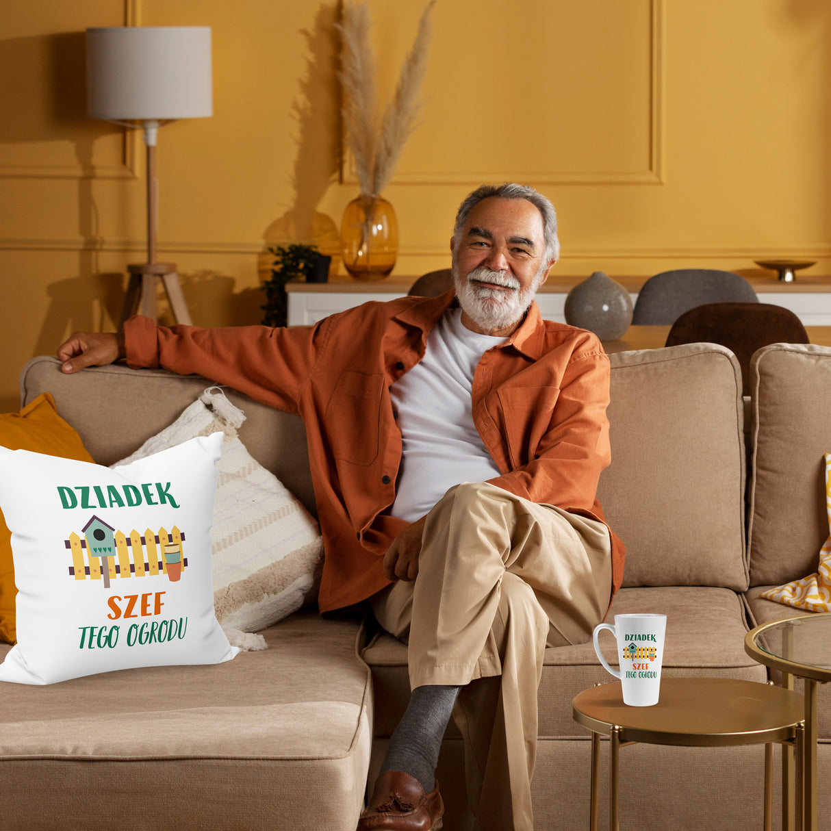 Zestaw Fartuch,Kubek,Poduszka Szef Ogrodu Prezent na Dzień Dziadka