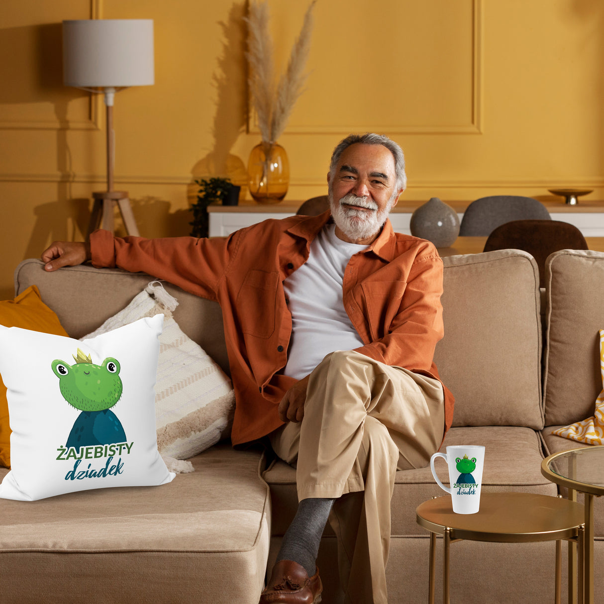 Zestaw Fartuch,Kubek,Poduszka Żajebisty Dziadek Prezent na Dzień Dziadka