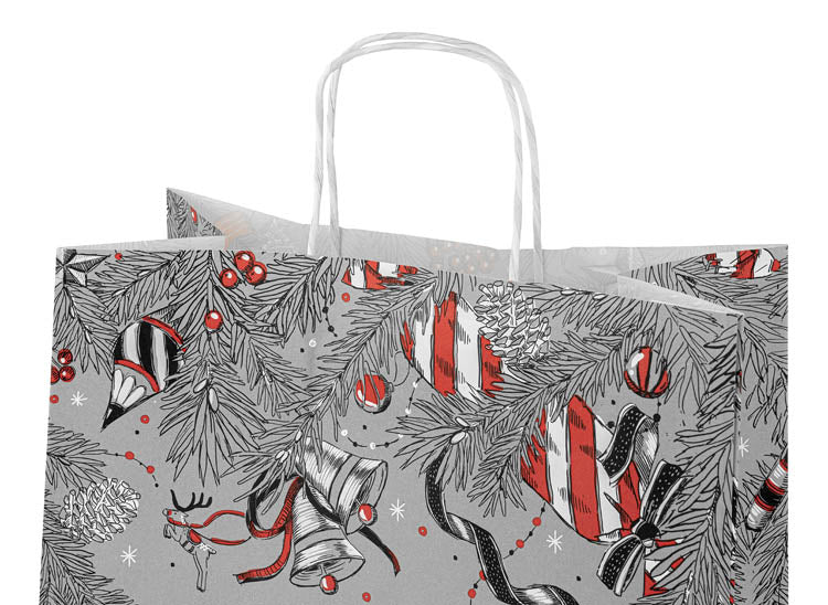 Torba papierowa świąteczna 320x160x380mm Szara Merry Christmas