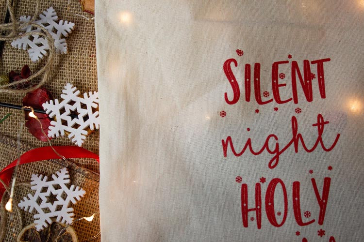 Woreczek bawełniany 32x32cm Ecru Silent Night Holy