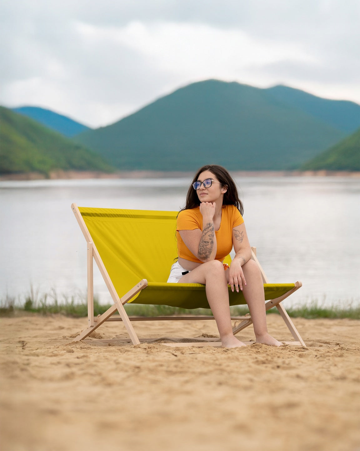 Leżak drewniany - Podwójny REKLAMOWY + Zwiewka