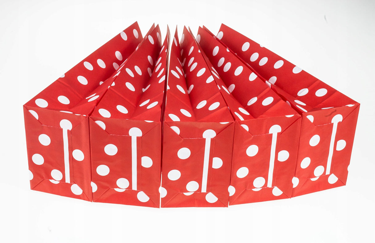 Torebki papierowe CZERWONE groszki 10x26x6,5 + naklejki DZIĘKUJĘ