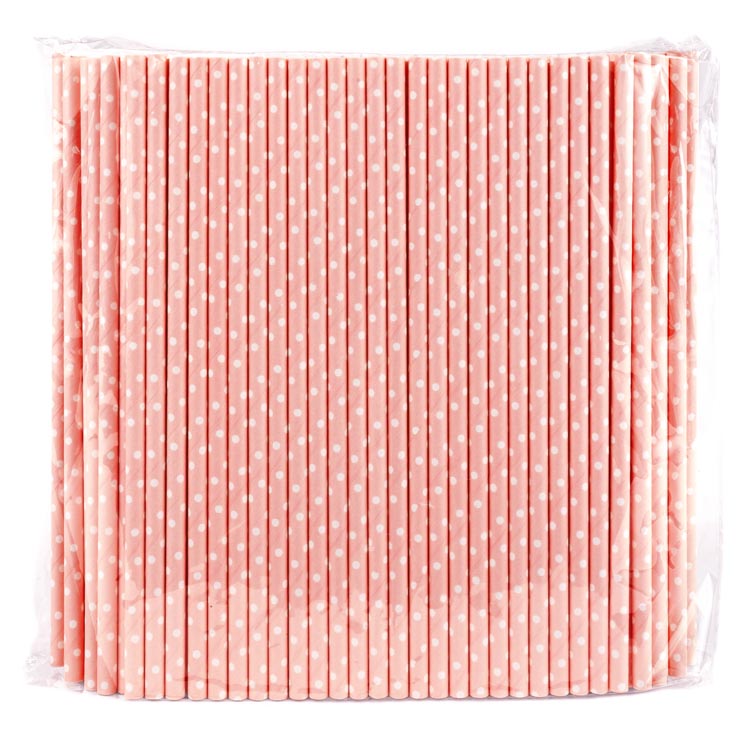 Słomki papierowe PUDROWY RÓŻ KROPKI 20cm ekologiczne 250szt