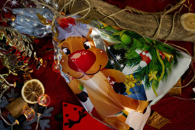 Worki celofanowe świąteczne folijki RENIFER 5szt.
