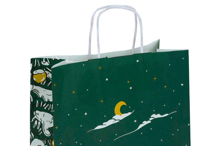 Torba papierowa świąteczna 240x100x320mm Zielona Choinka