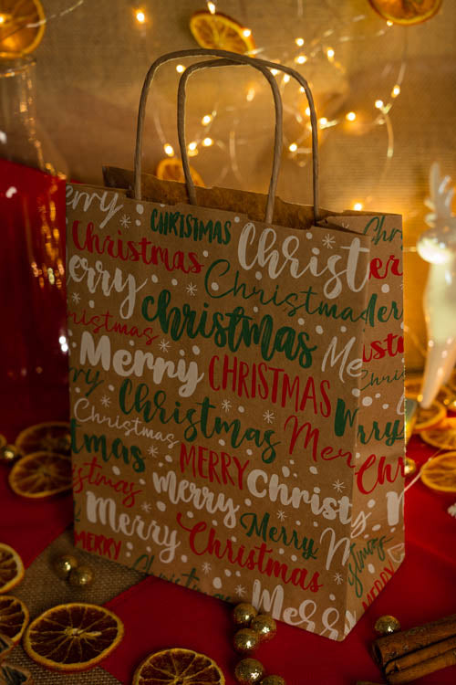 Torba papierowa świąteczna 180x80x220mm Merry Christmas