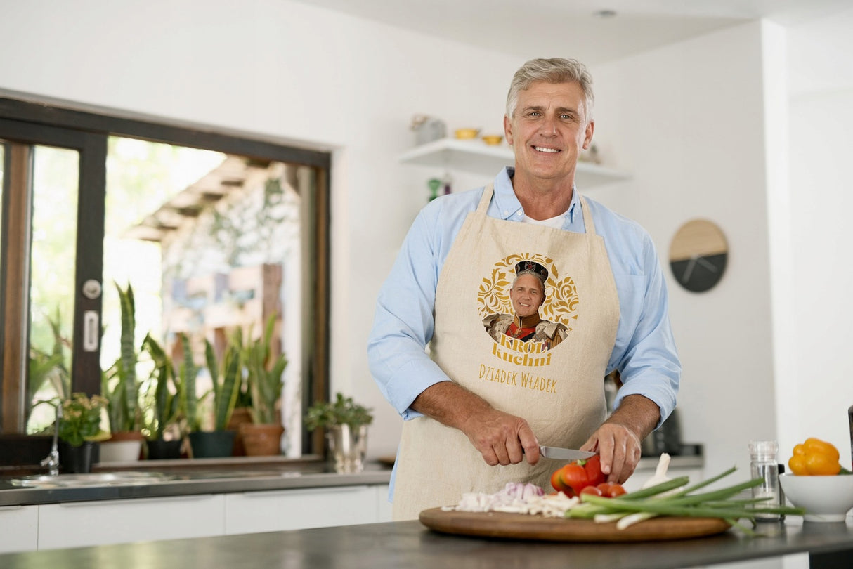 Fartuch Kuchenny personalizowany Karykatura Prezent na Dzień Dziadka Bawełniany