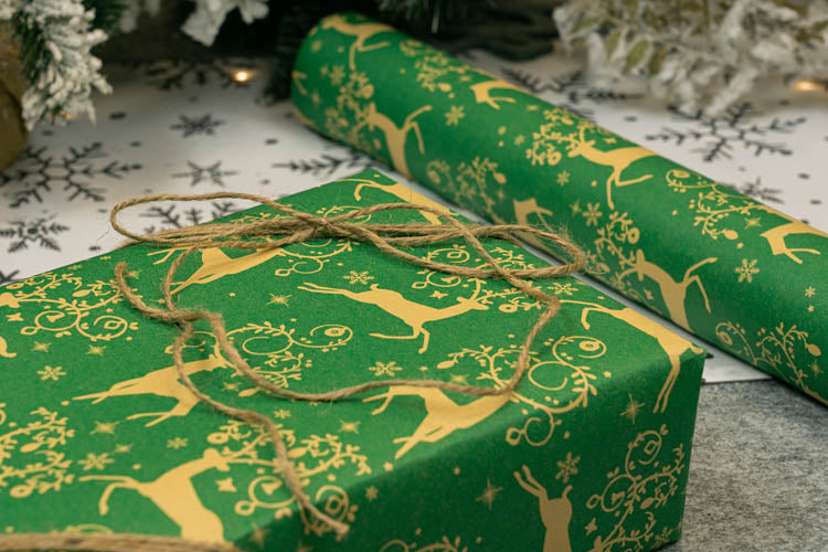 Papier prezentowy świąteczny zielony RENIFER