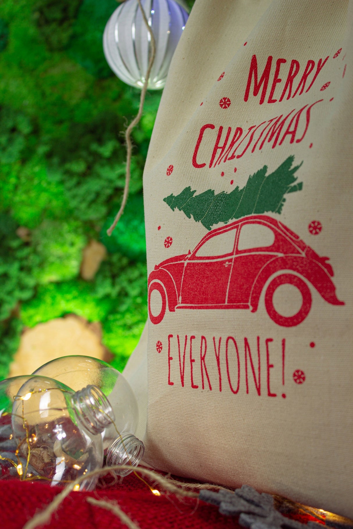 Woreczek bawełniany 17x20 cm Ecru Samochód Merry Christmas