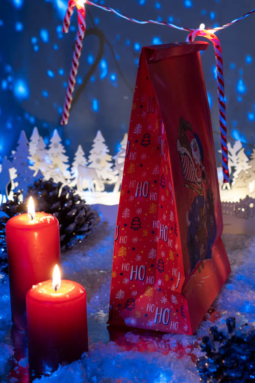 Torba papierowa świąteczna 160x80x270mm Mikołaj i Bałwan