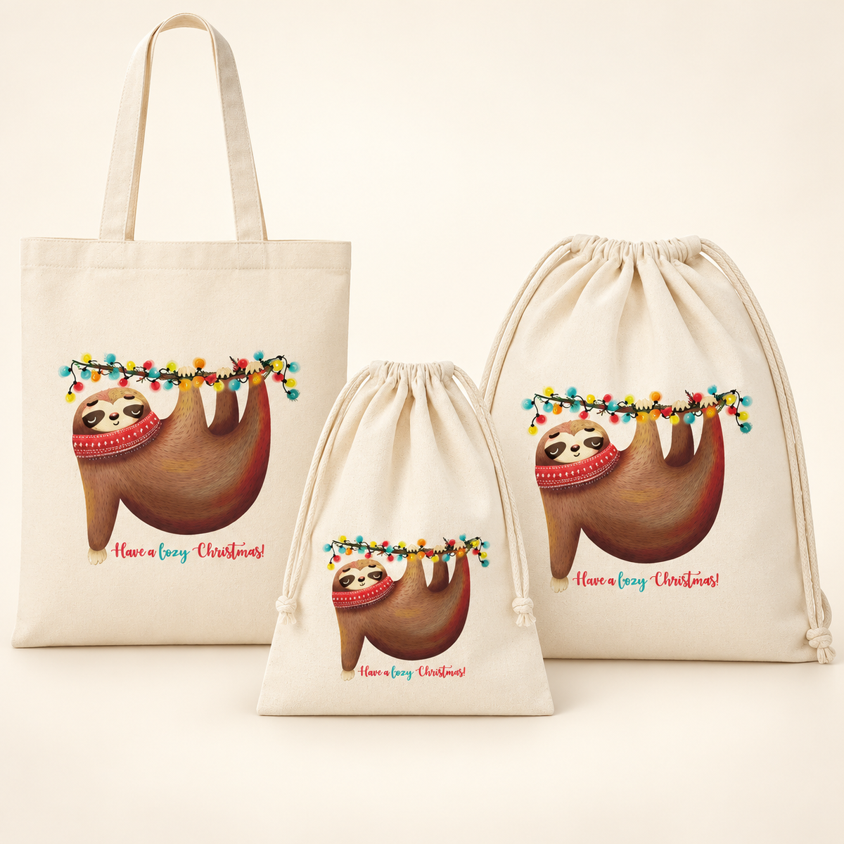Zestaw świąteczny Leniwiec – worek, plecak i torba