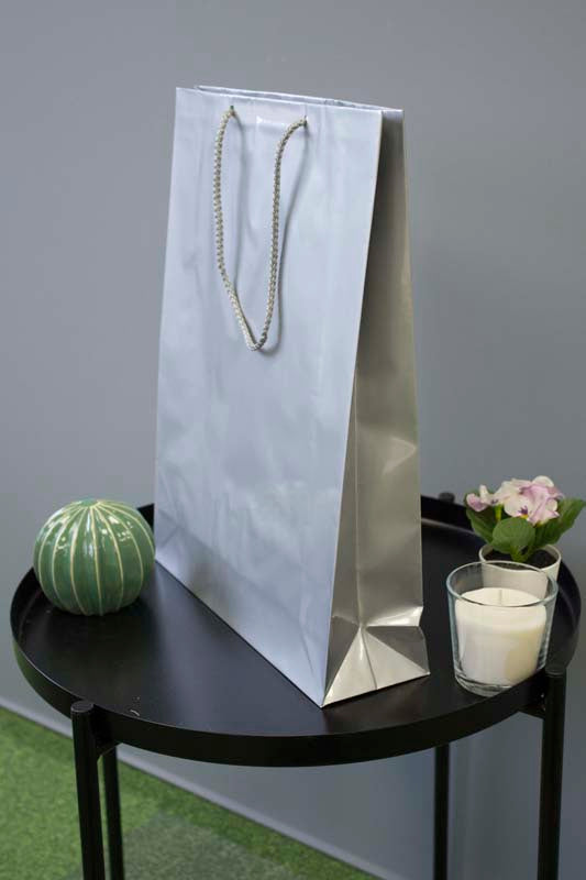 Torba laminowana z uchwytem sznurkowym 300x100x400mm Srebrna