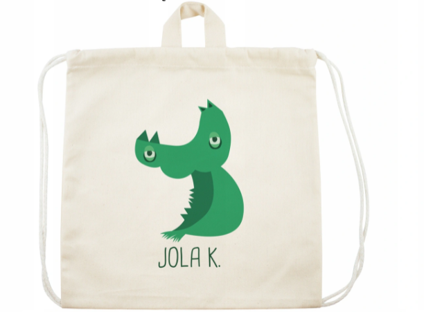 Plecak worek bawełniany z nadrukiem dla dziecka Monster Mięta + Imię Ecru
