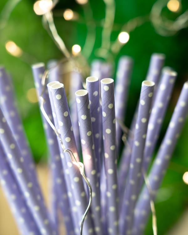 Słomki papierowe JASNOFIOLETOWE KROPKI 20cm ekologiczne 250szt