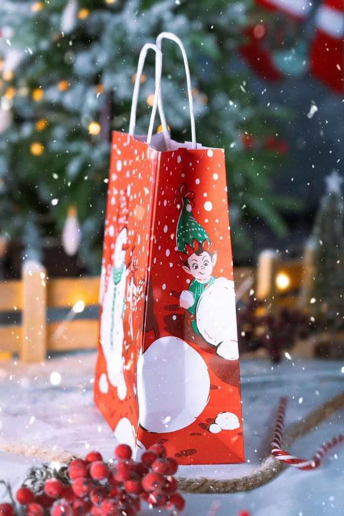 Torba papierowa świąteczna 180x80x220mm Czerwona Mikołaj Elf