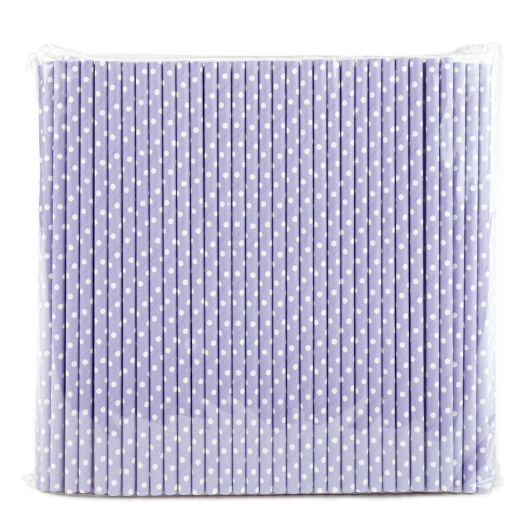 Słomki papierowe JASNOFIOLETOWE KROPKI 20cm ekologiczne 250szt