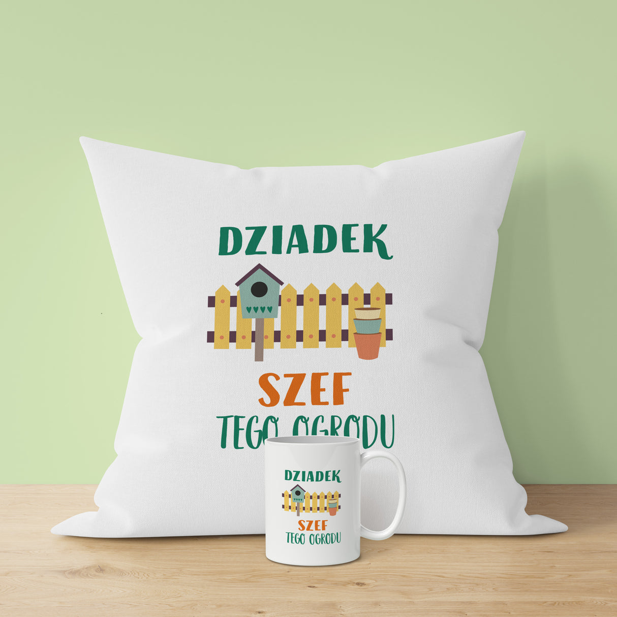 Zestaw Poduszka Kubek Babcia Dziadek Szef tego ogrodu Prezent na Dzień Babci i Dziadka