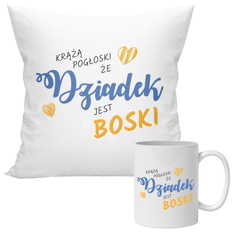 Zestaw Poduszka Kubek Dziadek jest Boski Prezent na Dzień Dziadka