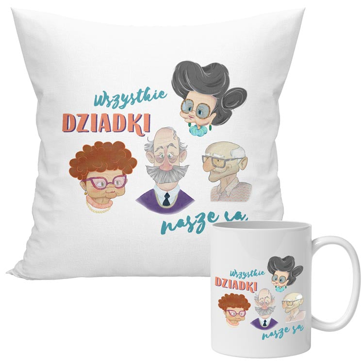 Zestaw Poduszka Kubek Wszystkie dziadki nasze są Prezent na Dzień Babci i Dziadka
