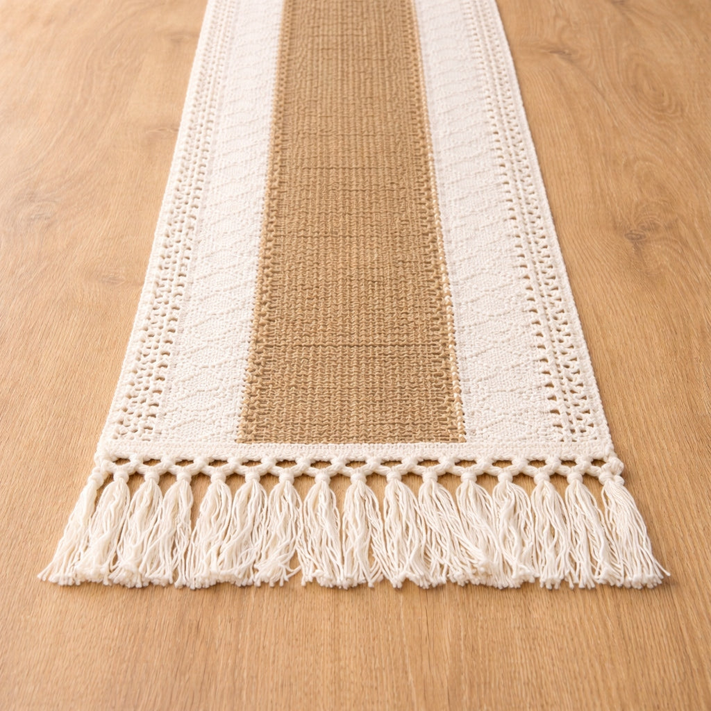 Bieżnik na stół boho z frędzlami 30x183 cm