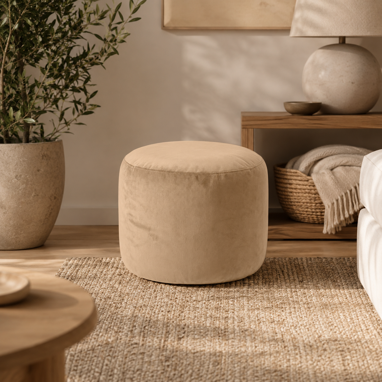 Round Ottoman Footstool VARIOUS COLORS VELVET