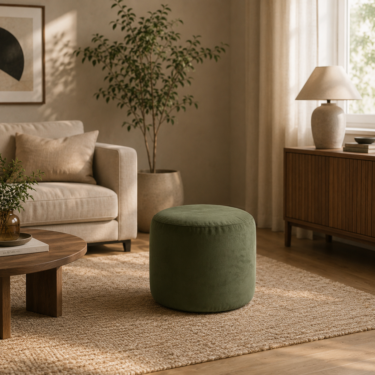 Round Ottoman Footstool VARIOUS COLORS VELVET