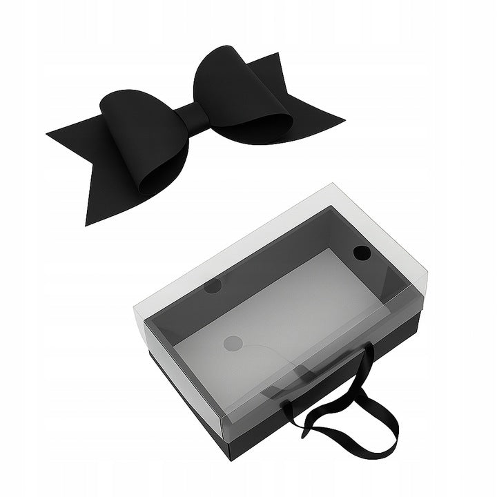 Czarne pudełko prezentowe z dużą kokardą