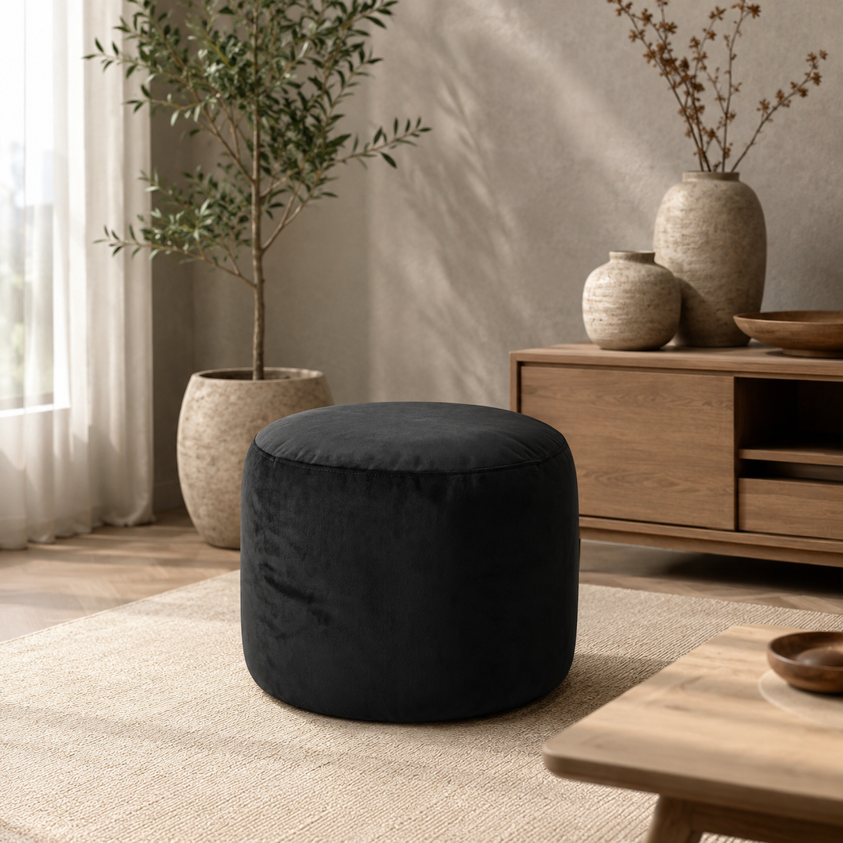 Round Ottoman Footstool VARIOUS COLORS VELVET