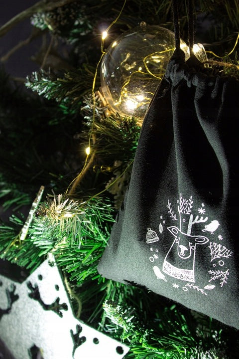 Woreczek bawełniany 15x20cm Czarny Renifer 220g