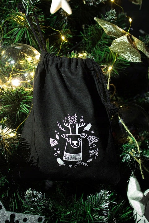 Woreczek bawełniany 15x20cm Czarny Renifer 145g