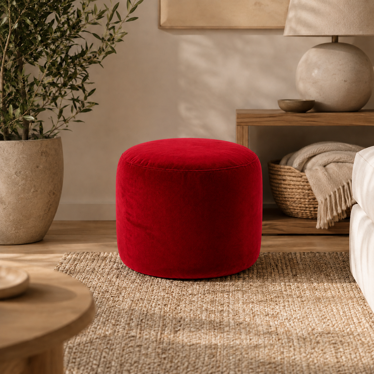 Round Ottoman Footstool VARIOUS COLORS VELVET
