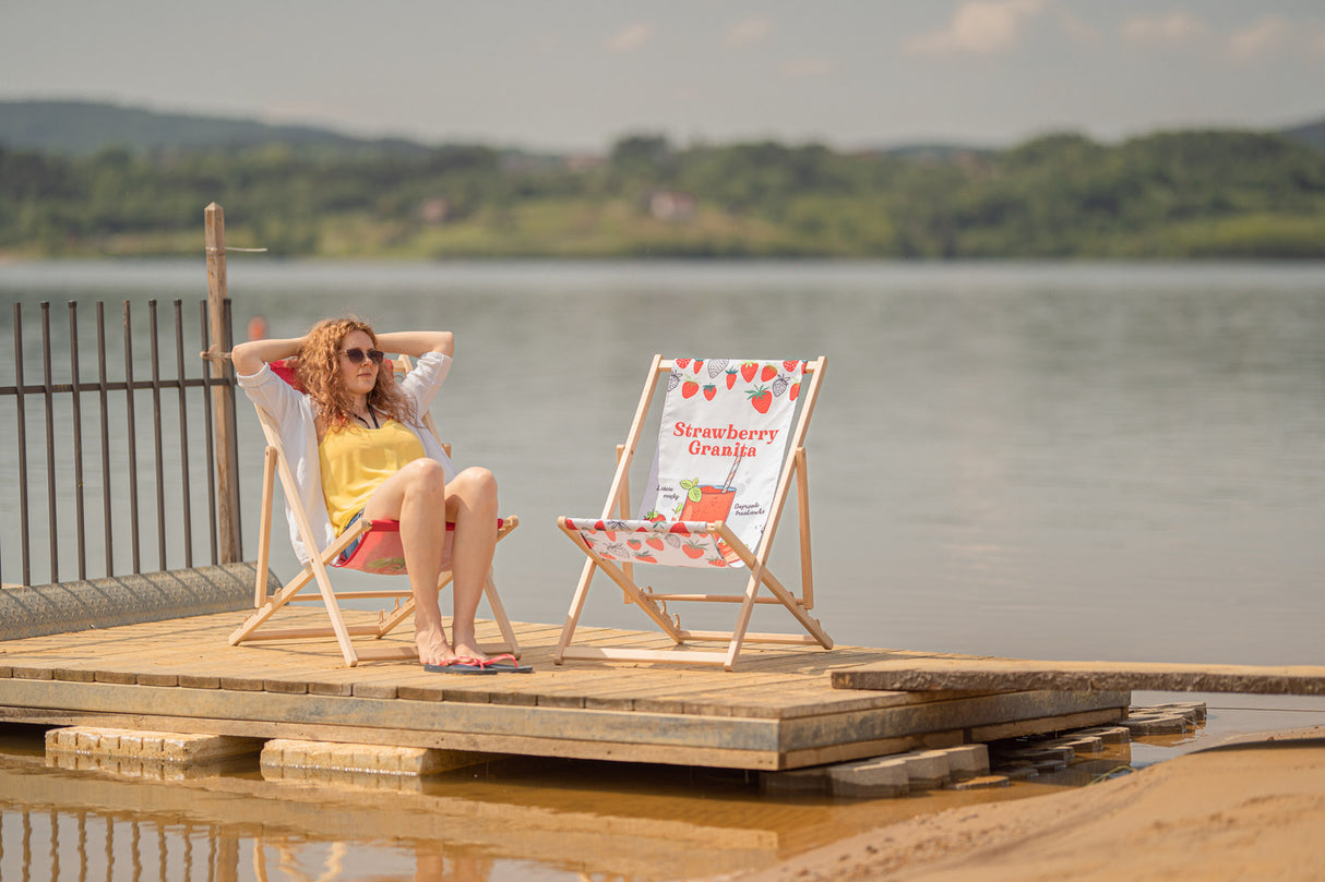 Leżak drewniany z nadrukiem PALMA NA PLAŻY