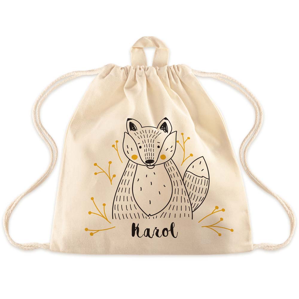 Worek plecak dla dziecka LISEK + IMIĘ- ecru