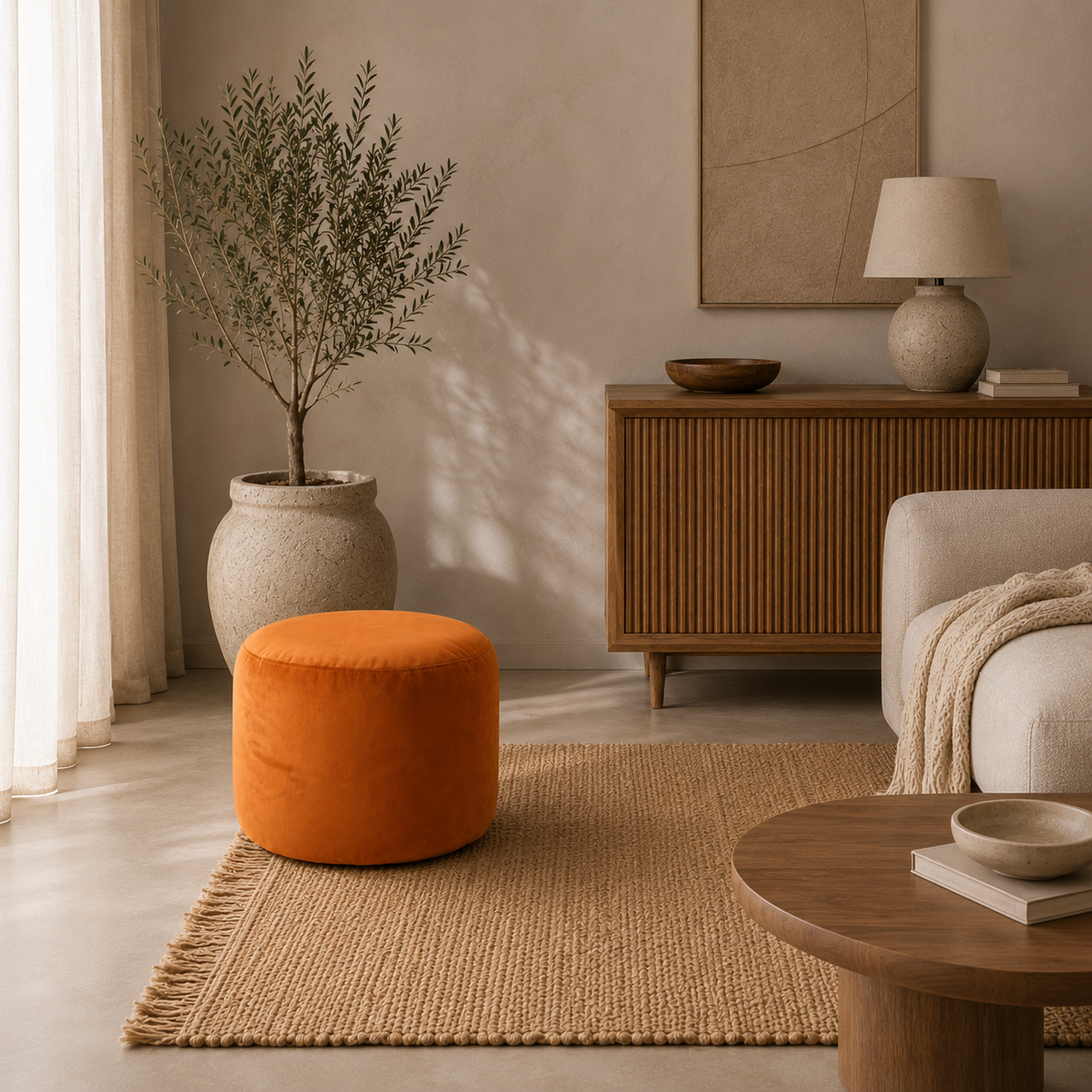 Round Ottoman Footstool VARIOUS COLORS VELVET