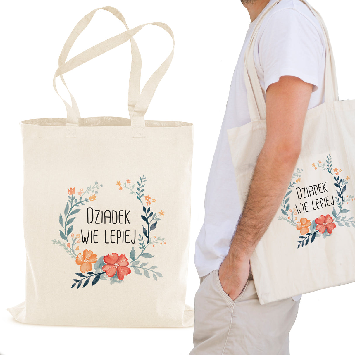 Torba Bawełniana Dziadek wie lepiej Prezent na Dzień Dziadka Ecru