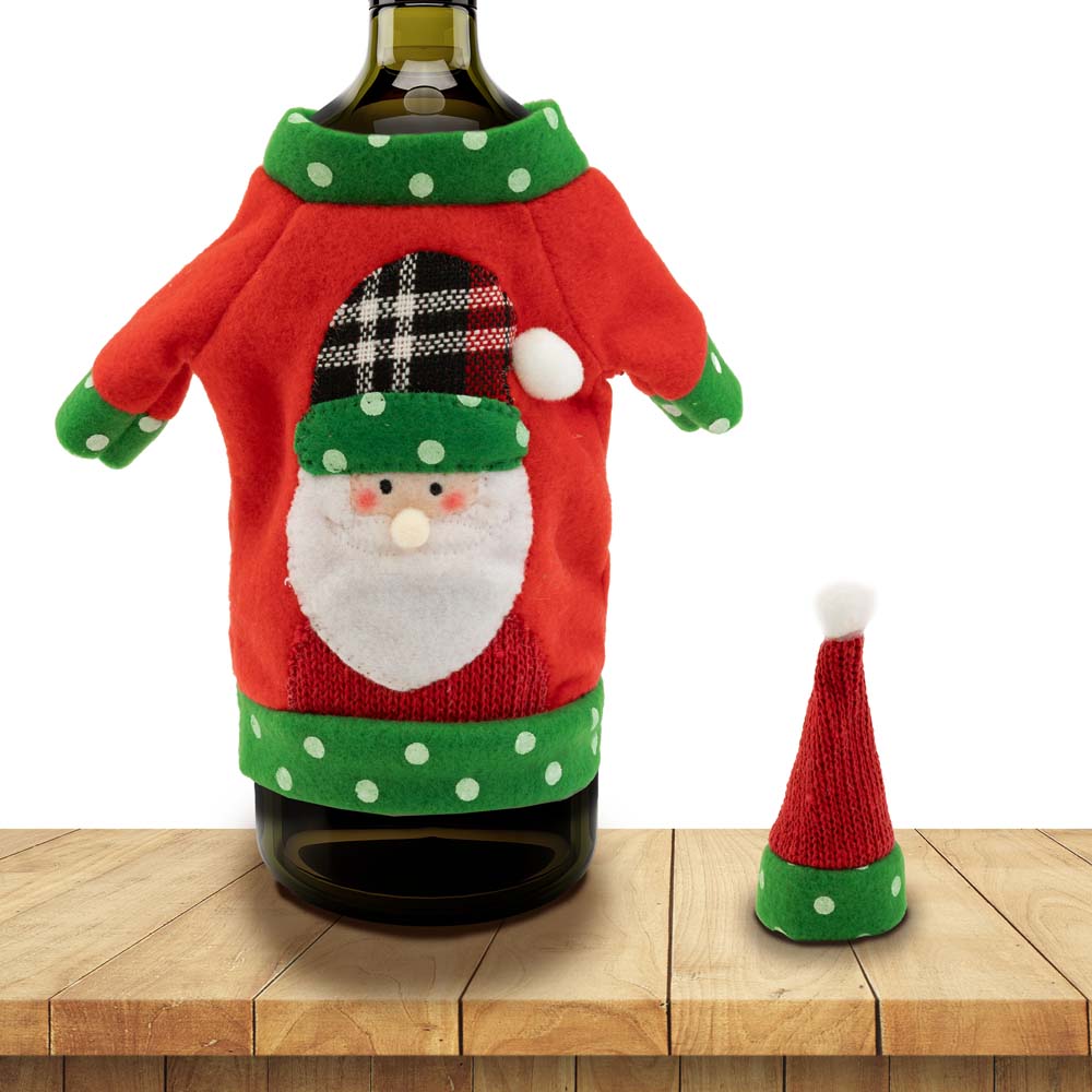 Świąteczne pokrowce na butelki z czapeczką