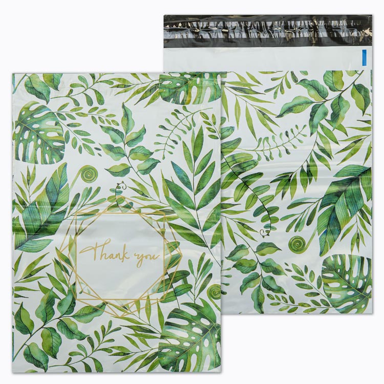 Foliopaki kurierskie 255x370mm 50 szt. THANK YOU ZIELONE LIŚCIE