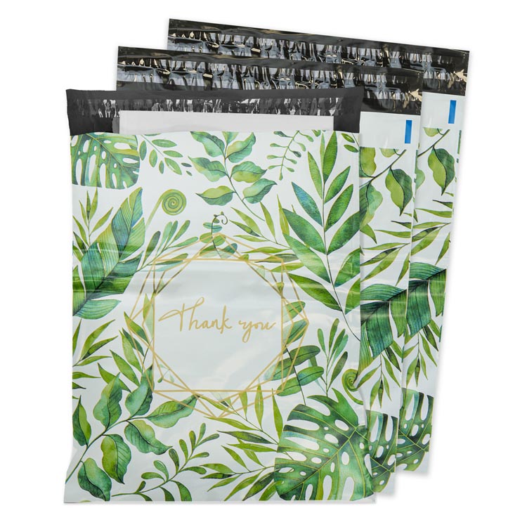 Foliopaki kurierskie 255x370mm 50 szt. THANK YOU ZIELONE LIŚCIE