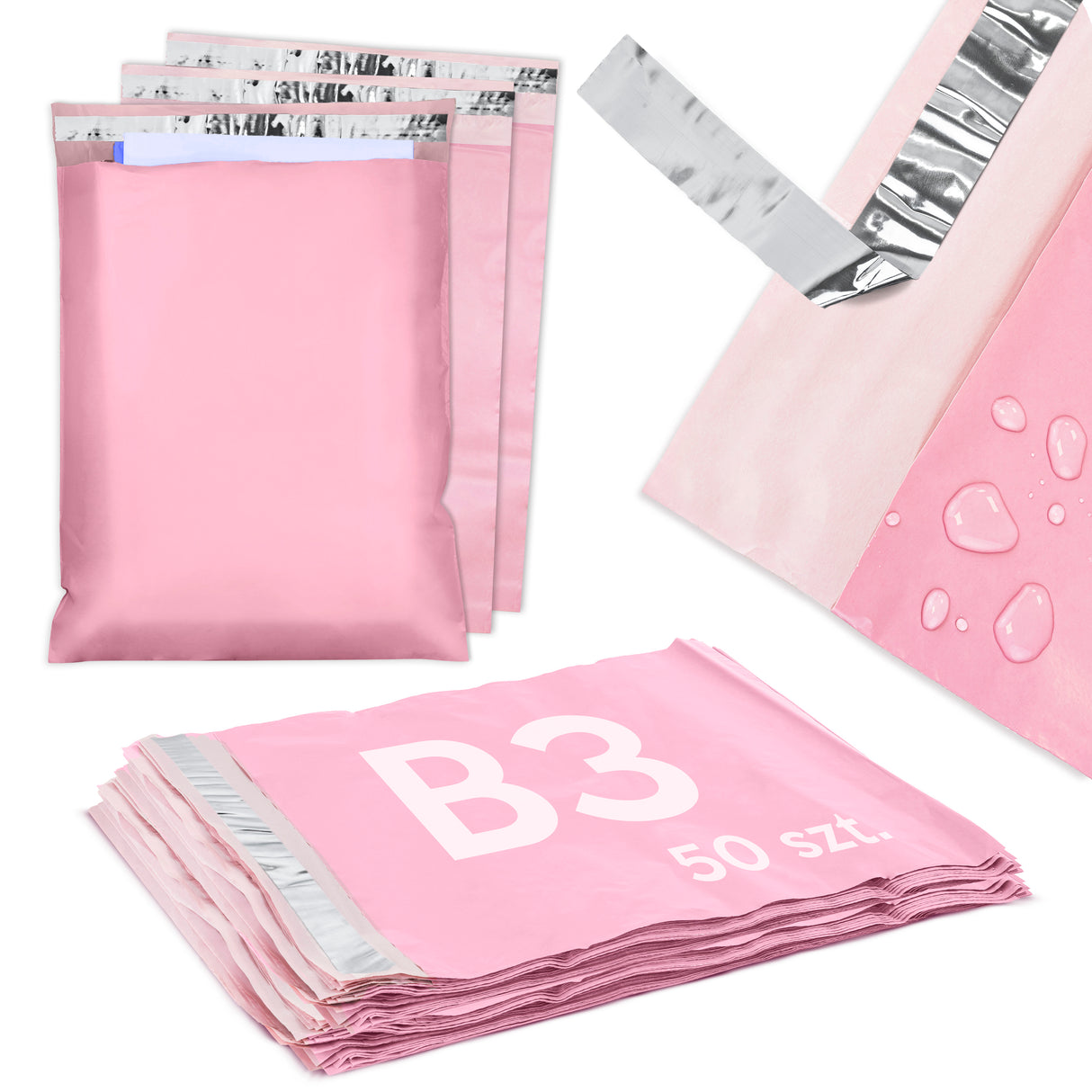 Różowe foliopaki kurierskie B3 400x500mm 50 szt.