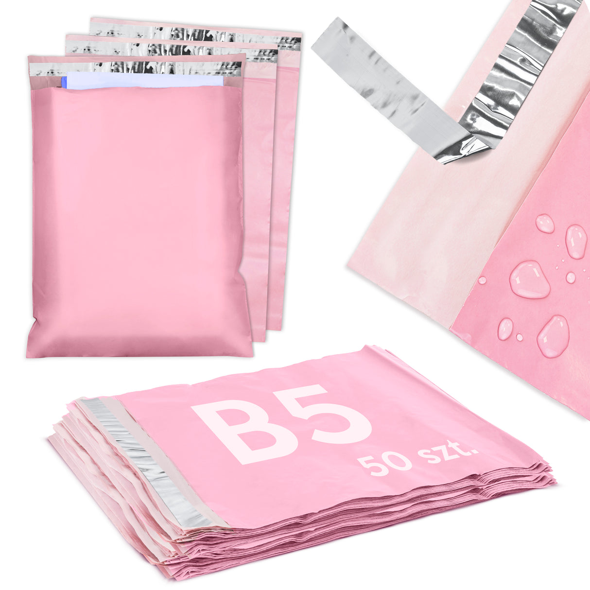 Różowe foliopaki kurierskie B5 190x250mm 50 szt.