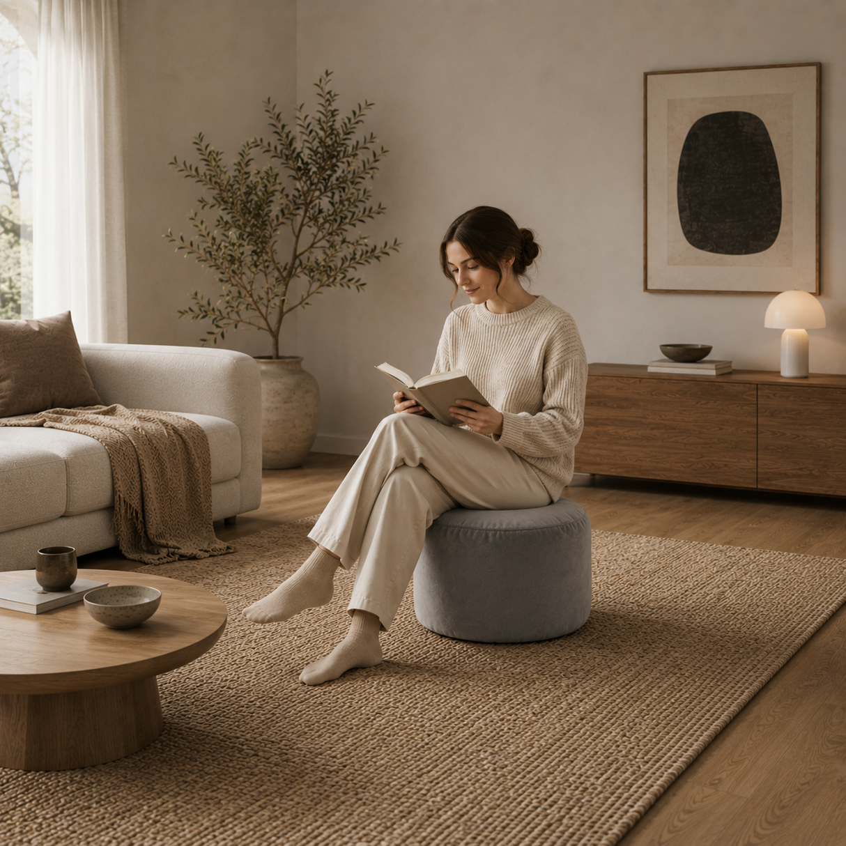 Round Ottoman Footstool VARIOUS COLORS VELVET
