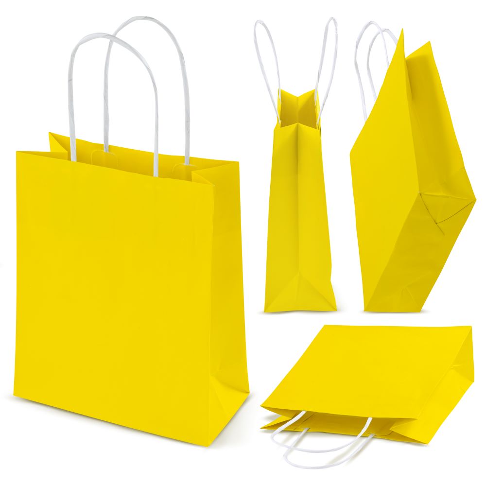 Torba papierowa z uchwytem skręcanym 180x80x220mm Żółta Premium