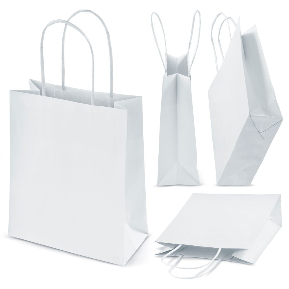 Torba papierowa z uchwytem skręcanym 180x80x220mm Biała Premium