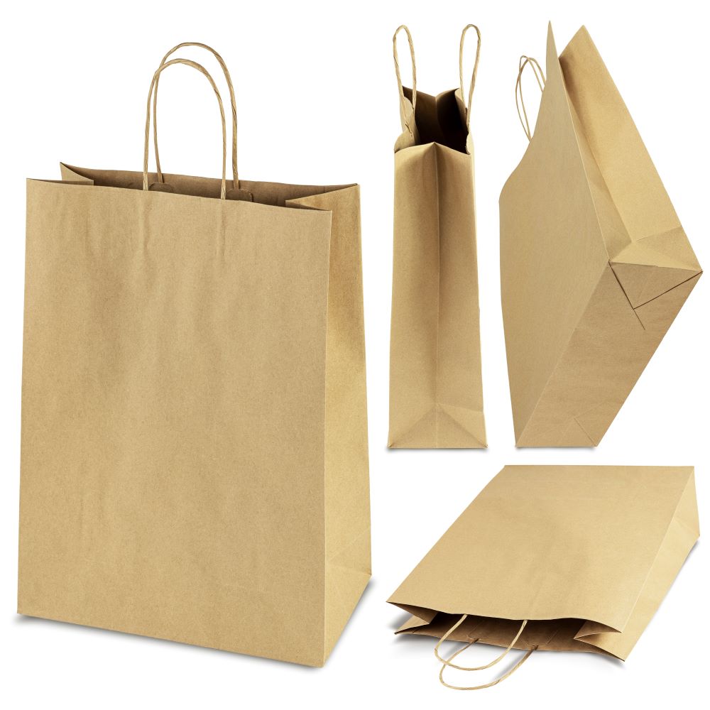 Torba papierowa z uchwytem skręcanym 300x120x400mm Brązowa Premium