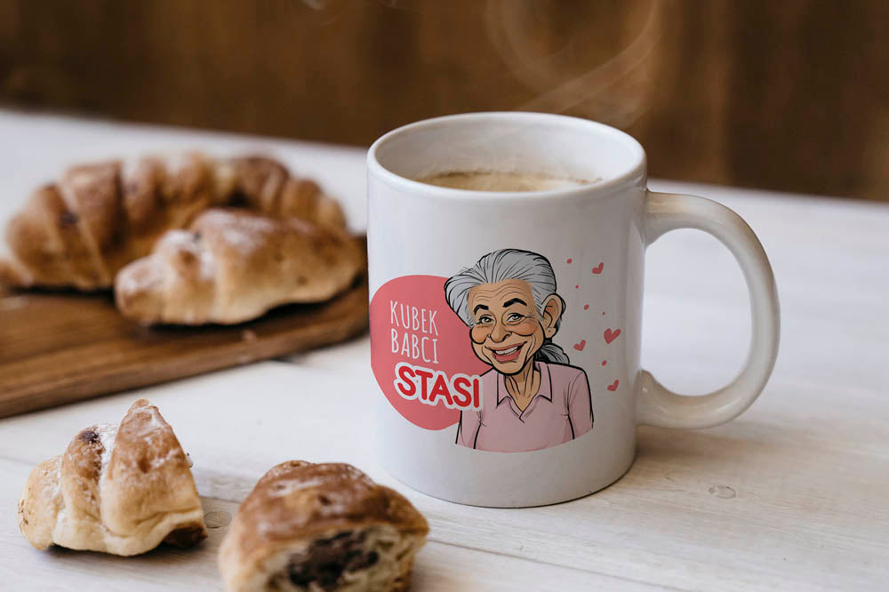 Kubek personalizowany Karykatura Prezent na Dzień Babci Biały 330 ml